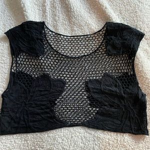 Tobi Black crocheted crop top